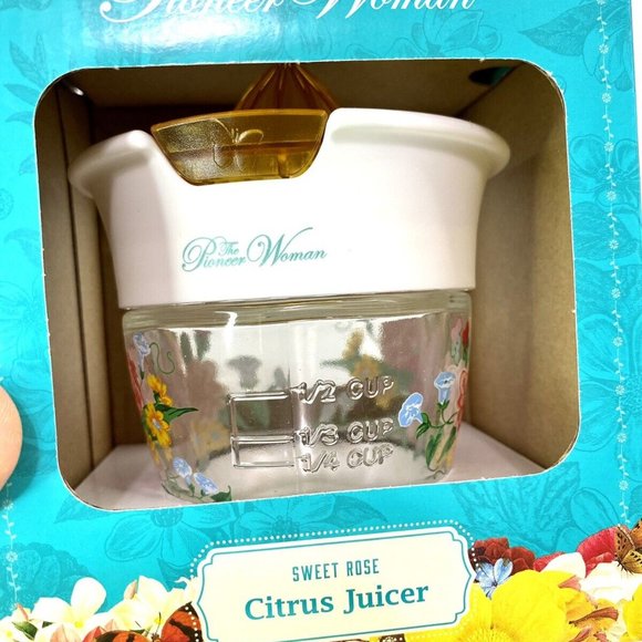 Pioneer Woman Glass Citrus Juicer Sweet Rose Floral Lid & Measurement Marking - Picture 2 of 8